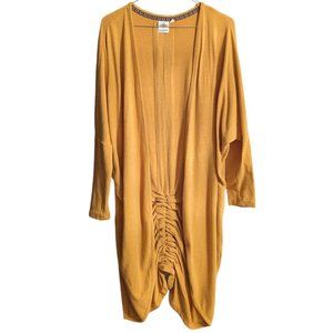 Women's ALKAMY ruched back long cardigan, mustard, size XS/S